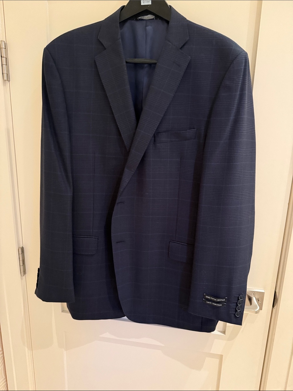 Men's Saks Fifth Avenue Navy Windowpane Blazer - Classic Slim Fit Sport Coat